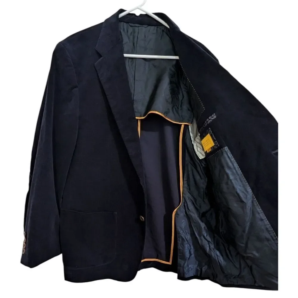 Robert Talbott Carmel Navy Pinwale Corduroy Two Button Sport Coat Blazer Mens XL